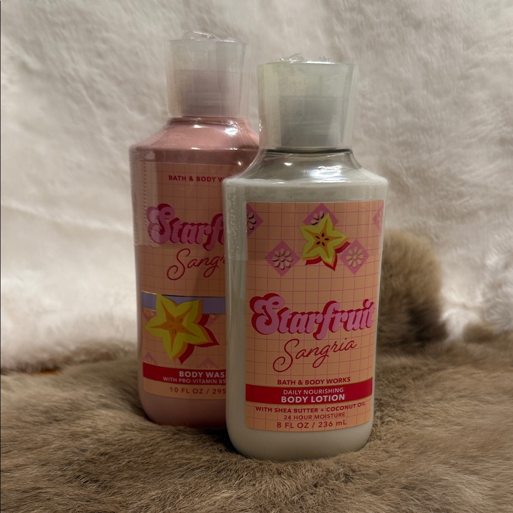 Bath & Body Works Starfruit Sangria Body Wash and Lotion - Pink and Cream
